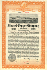 Mascot Copper Co. - 1914 dated $100 Arizona Mining Specimen Gold Bond - Indian Vignette